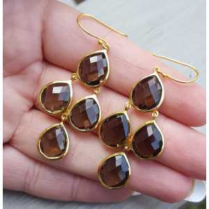 Gold plated earrings with four Smokey Topazes