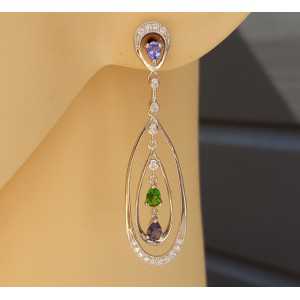 Silver earrings with Tanzaniet, Ioliet and green Garnet