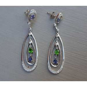 Silver earrings with Tanzaniet, Ioliet and green Garnet