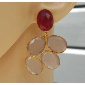 Gold plated earrings with Ruby and grey Chalcedony
