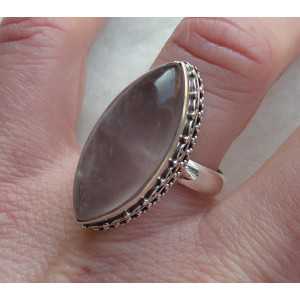 Zilveren ring gezet met marquise Rozenkwarts 17.3 mm 