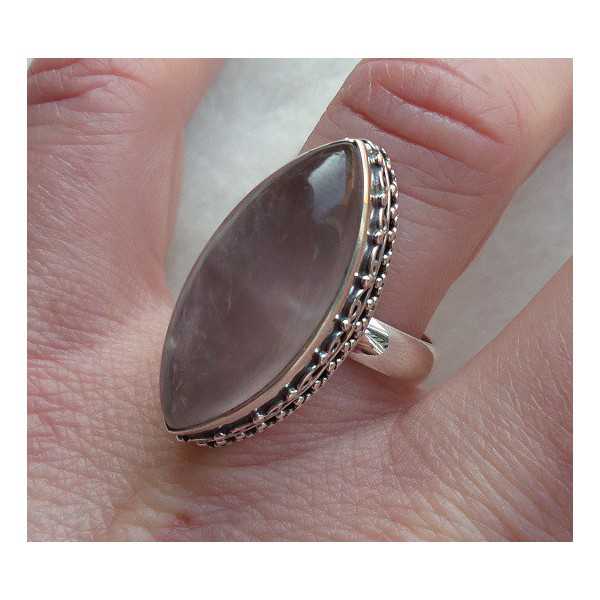 Silver ring set with marquise rose quartz 17.3 mm 