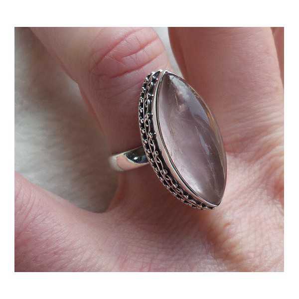 Silver ring set with marquise rose quartz 17.3 mm