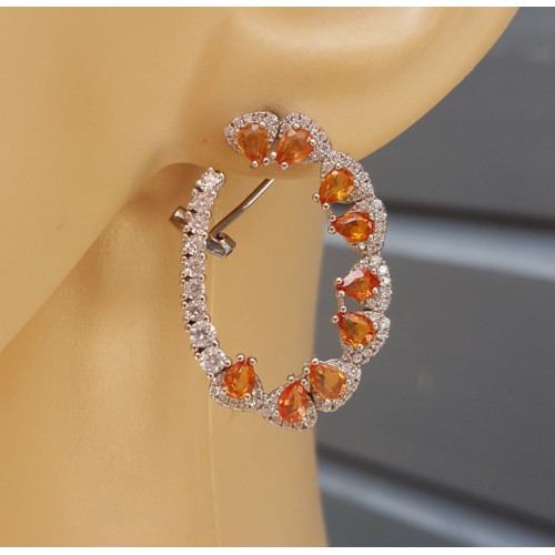 Zilveren oorbellen met oranje / gele Saffieren en Zirkonia
