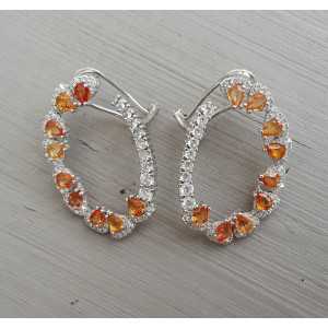 Zilveren oorbellen met oranje / gele Saffieren en Zirkonia