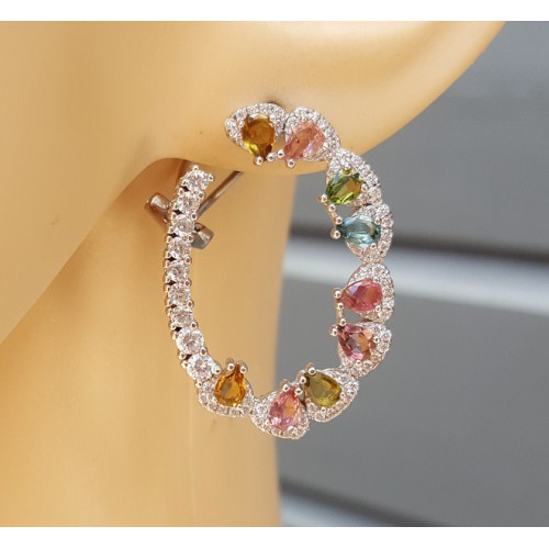 Zilveren oorbellen met Zirkonia en facet Toermalijn