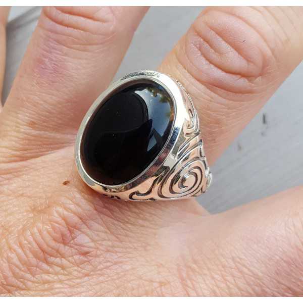 Silver ring set with Onyx (men ring) 20.5
