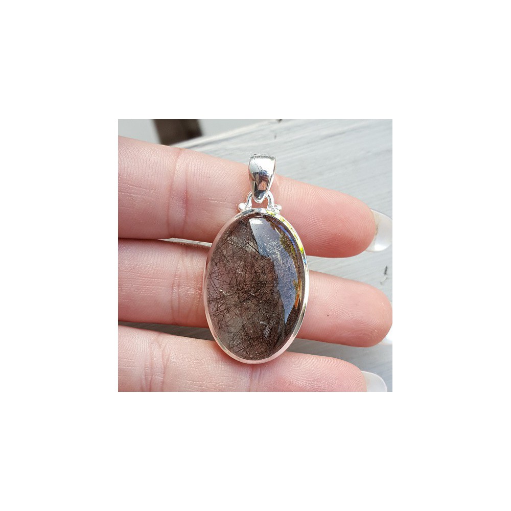 Silver pendant oval cabochon polished Toermalijnkwarts