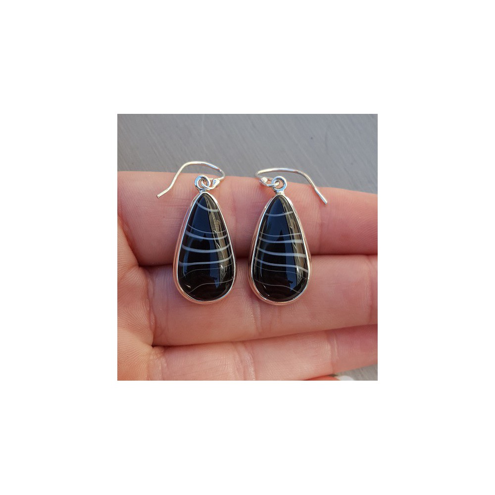 Silver earrings set with teardrop black Botswana Agate