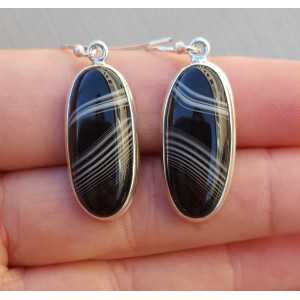 Silver earrings with small oval black Botswana Agate