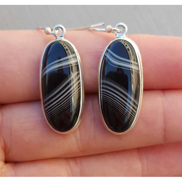 Silber Ohrringe mit kleinen, ovalen schwarzen Botswana-Achat