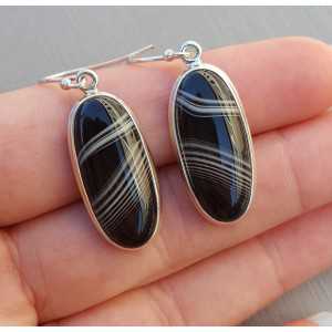 Silver earrings with small oval black Botswana Agate