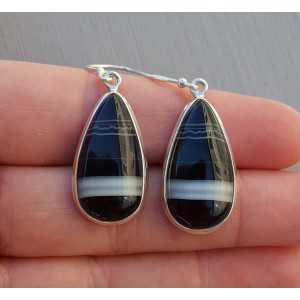 Silver earrings teardrop black Botswana Agate