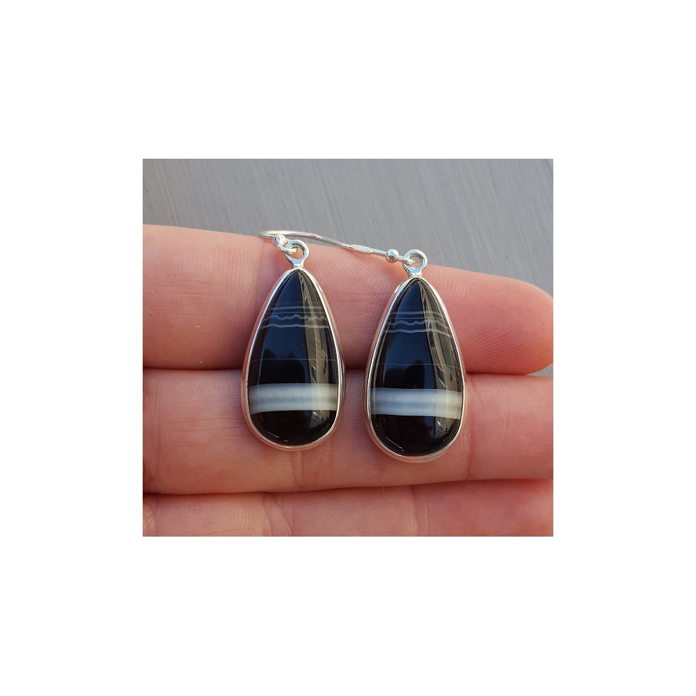 Silber Ohrringe teardrop-schwarz Botswana-Achat