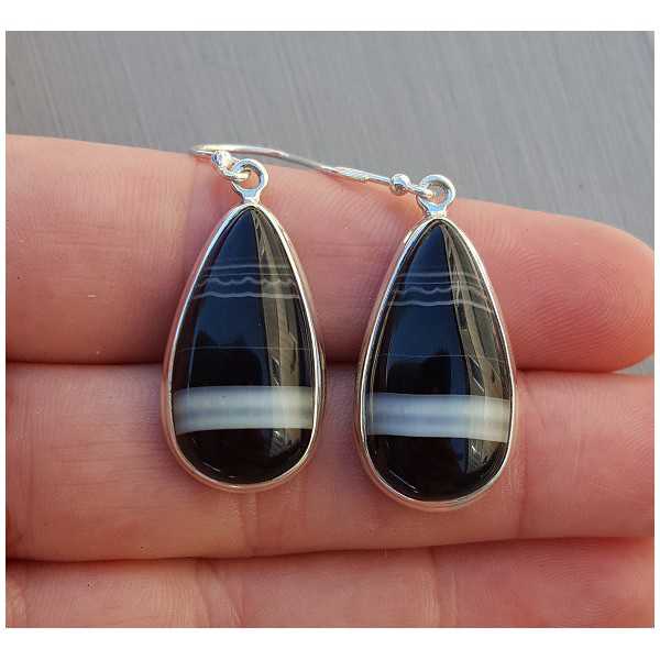 Silver earrings teardrop black Botswana Agate