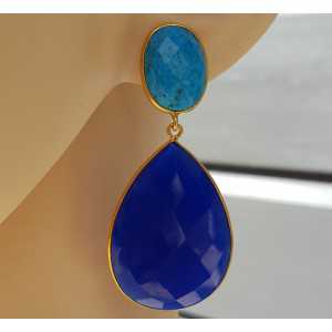 Vergoldete Ohrringe mit Türkis und blauer Chalcedon