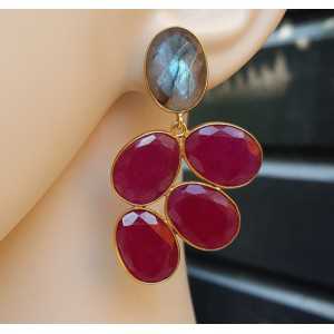 Gold plated earrings with Labradorite and Rubies