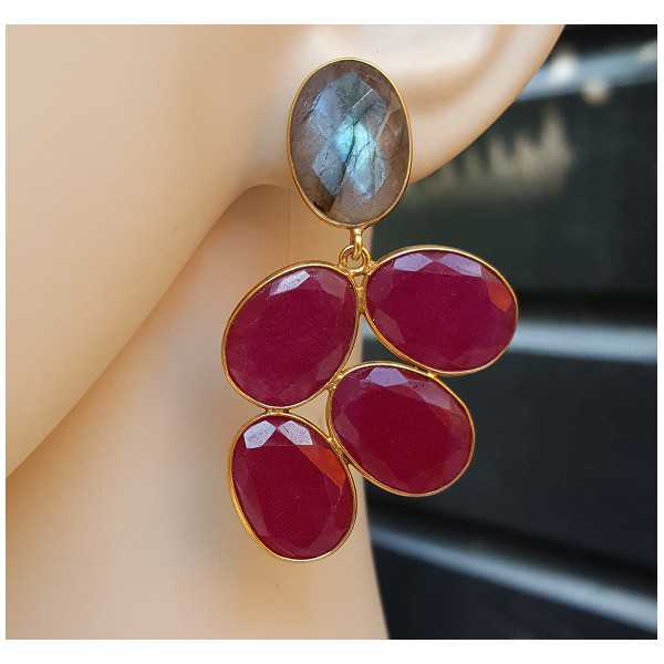 Gold plated earrings with Labradorite and Rubies