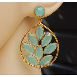 Gold plated earrings with round and marquise aqua Chalcedony