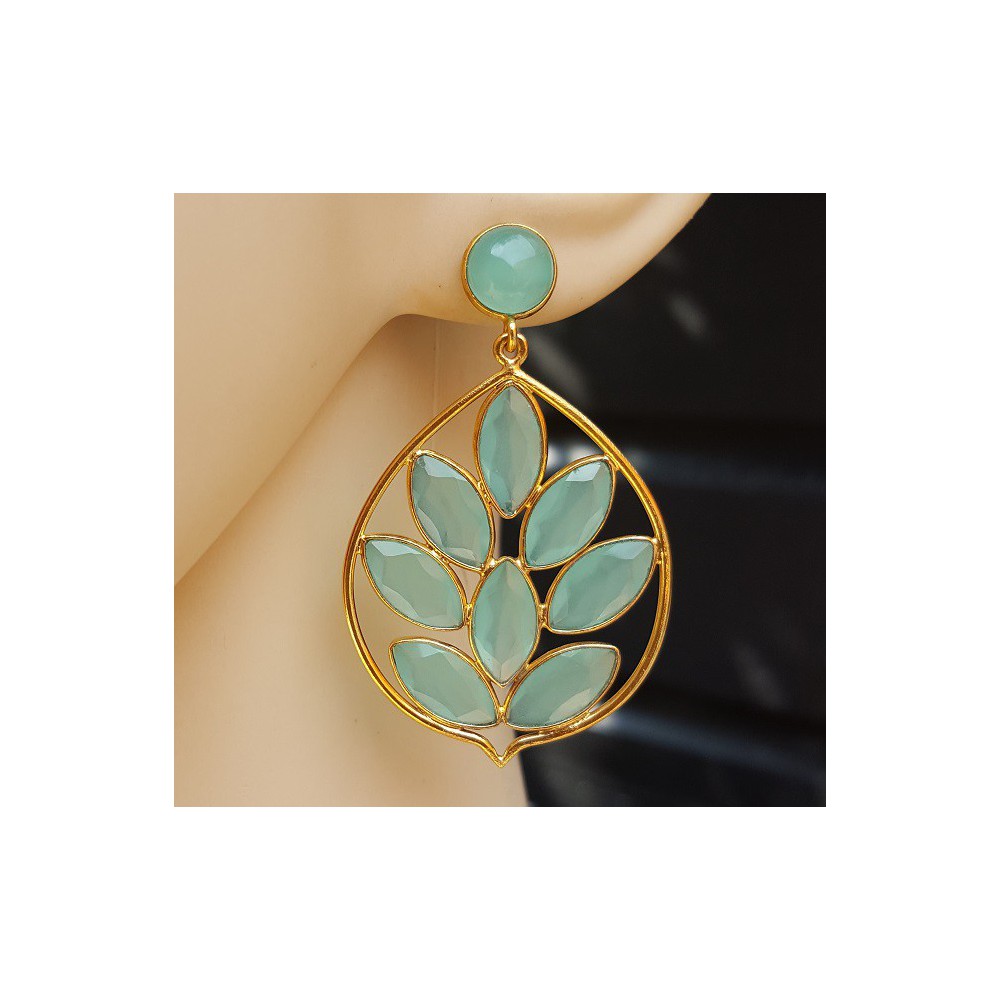 Gold plated earrings with round and marquise aqua Chalcedony