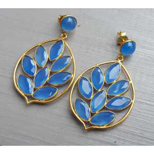 Gold plated earrings with round and marquise blue Chalcedony