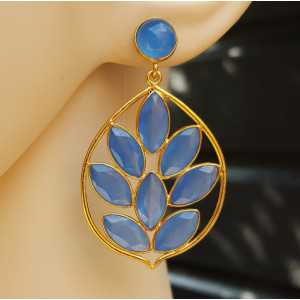 Gold plated earrings with round and marquise blue Chalcedony