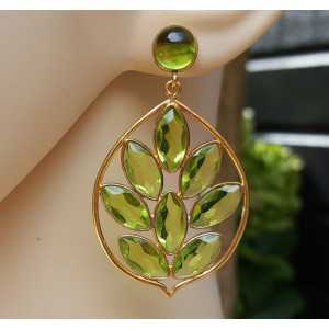 Gold plated earrings with round and marquise Peridot