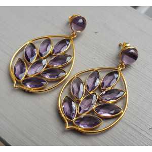 Gold plated earrings with round and marquise Amethyst