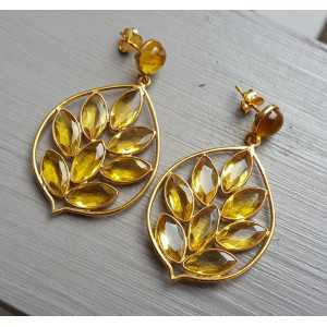 Gold plated earrings with round and marquise Citrine