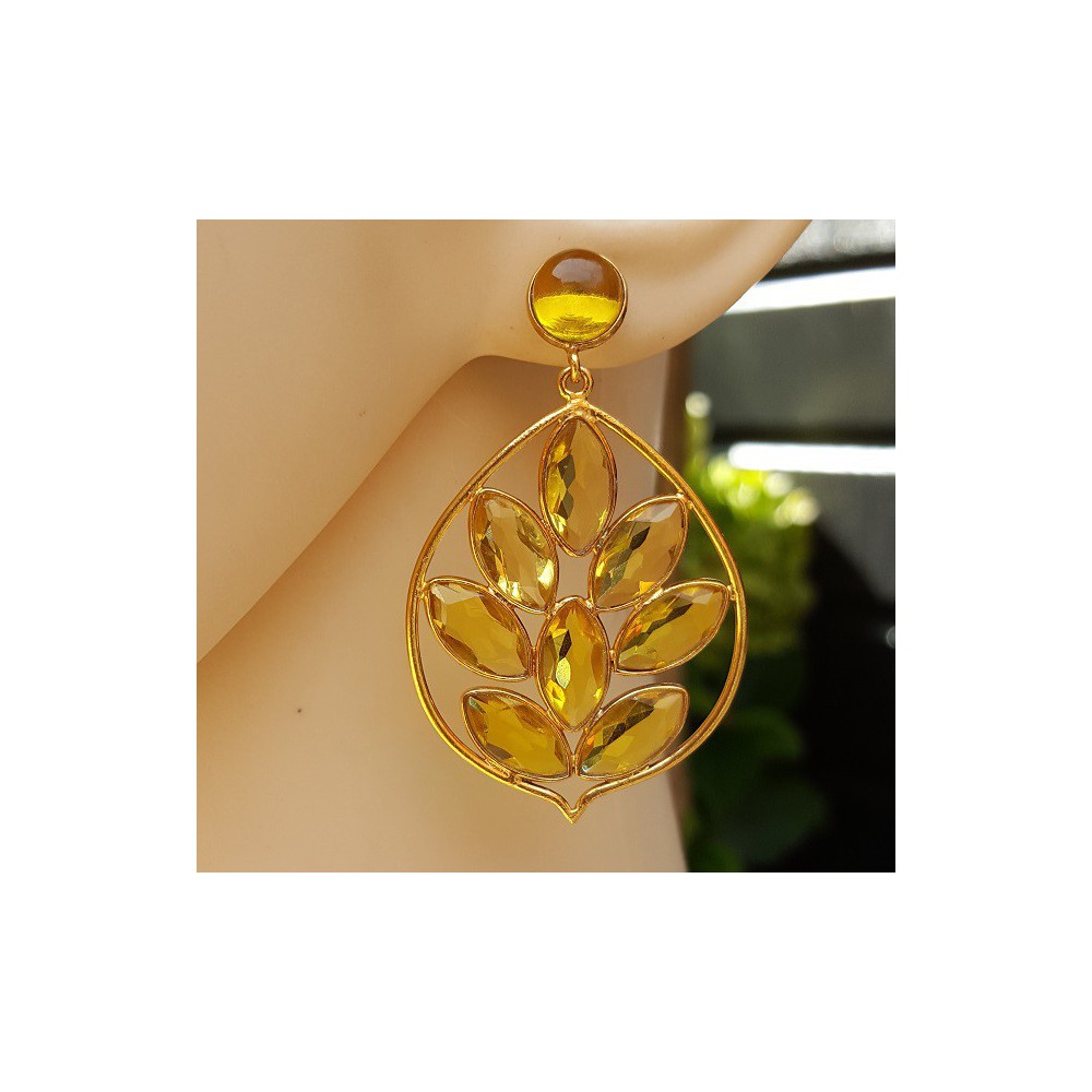 Gold plated earrings with round and marquise Citrine