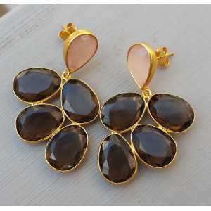 Gold plated earrings with pink Chalcedony and Smokey Topaz