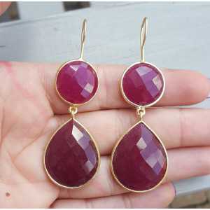 Gold-plated silver earrings set with faceted Ruby