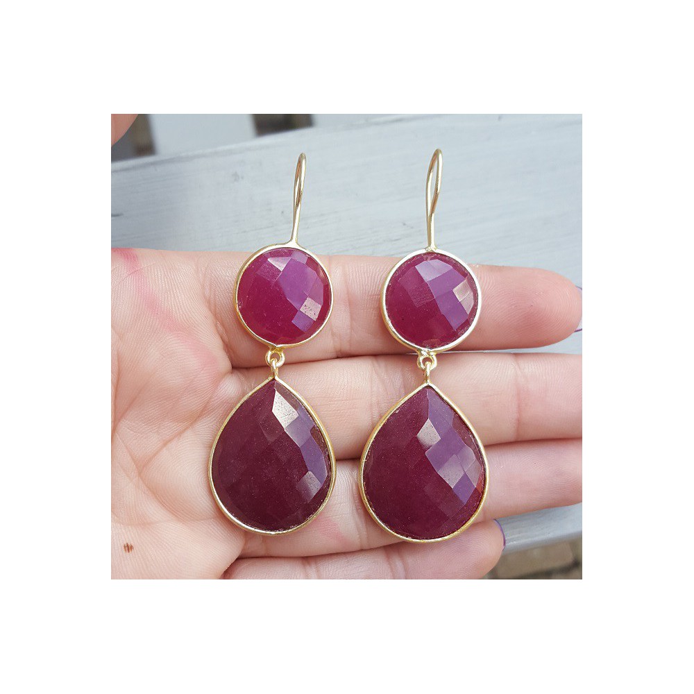 Gold-plated silver earrings set with faceted Ruby