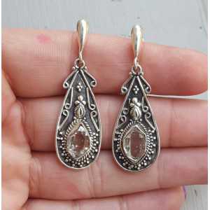 Silber Ohrringe-set mit Herkimer Diamanten in einem geschnitzten Einstellung