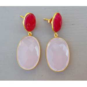 Vergoldete Ohrringe mit fuchsia Pink und rosa Chalcedon