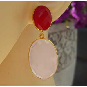 Gold plated earrings with fuchsia pink and pink Chalcedony