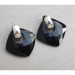 Silver creoles with square black Onyx pendant 
