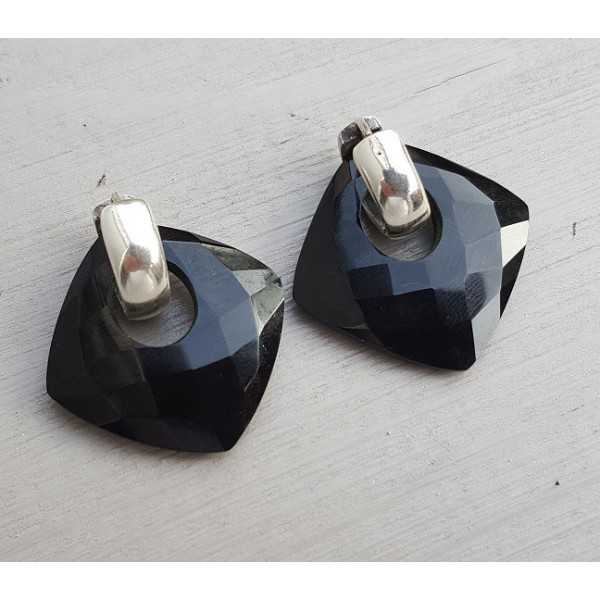 Creoles with square black Onyx pendant 