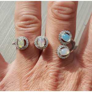 Silber Doppel-ring mit äthiopischer Opal und Cz 19-18.5 mm