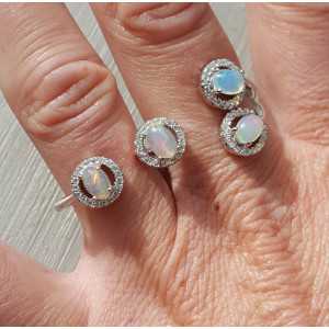 Silber Doppel-ring mit äthiopischer Opal und Cz 19-18.5 mm
