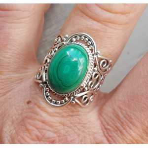 Silver ring set with Malachite and carved head 18 mm
