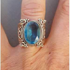 Silver ring set with blue Topaz, 17.5 or 19 mm