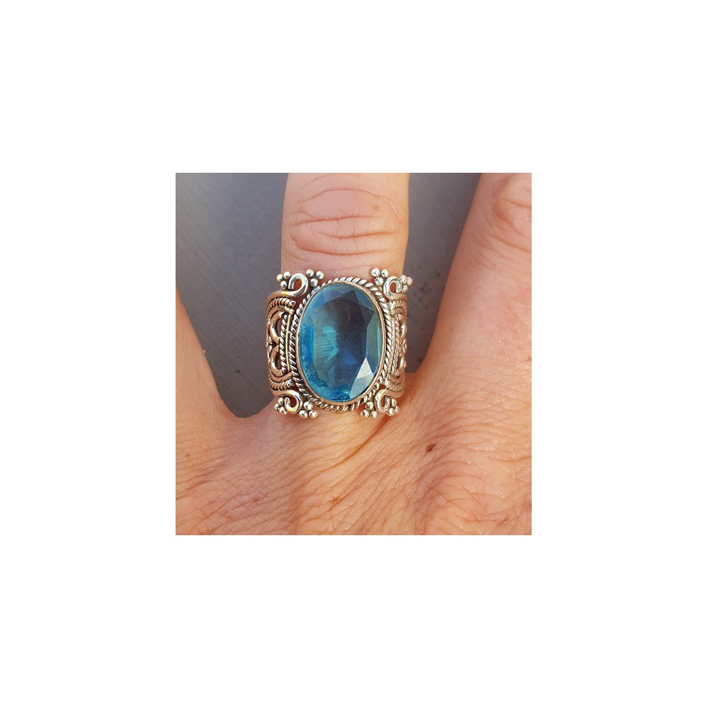 Silver ring set with blue Topaz, 17.5 or 19 mm