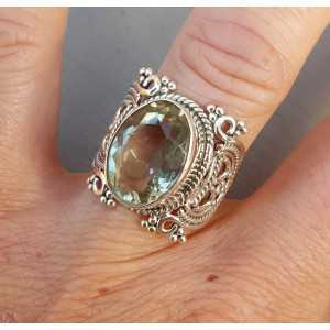 Silver ring set with faceted green Amethyst 17.3