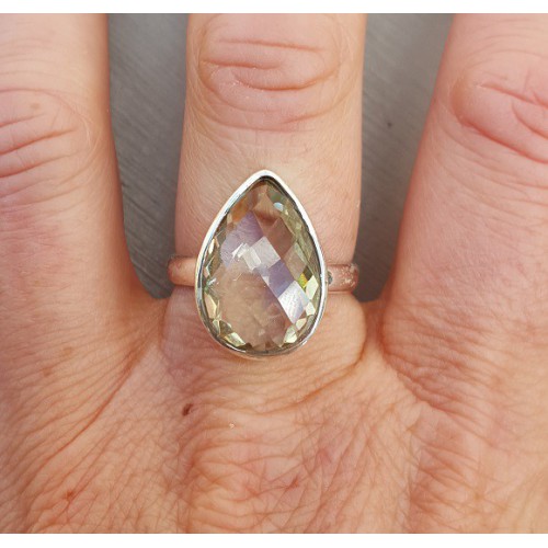 Zilveren ring gezet met groene Amethist 17.7 of 18.5 