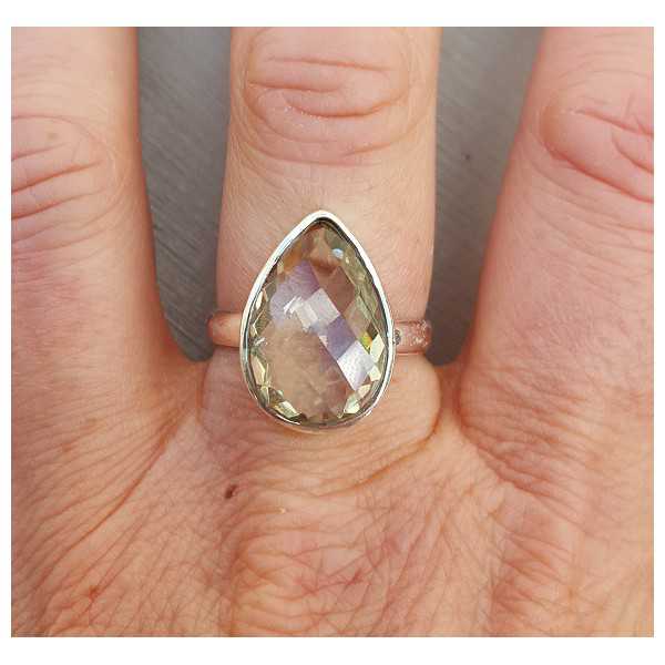 Silver ring set with green Amethyst 17.7 or 18.5 