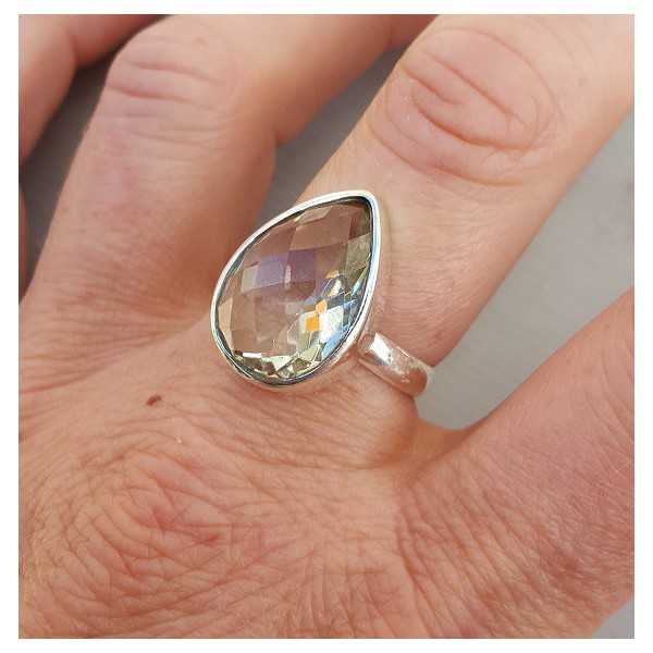 Silver ring set with green Amethyst 17.7 or 18.5 