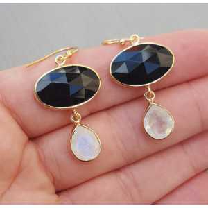 Rosé plated earrings with Moonstone and black Onyx