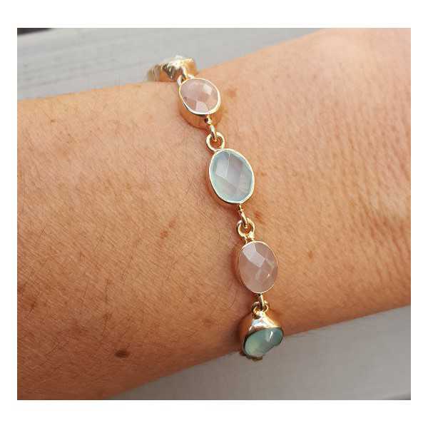 Rosé gold-plated bracelet set with Chalcedony and peach Moonstone