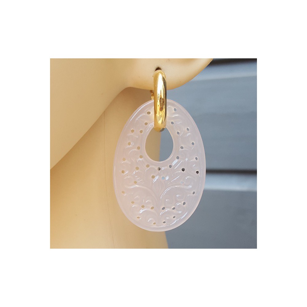 Creoles oval filligree / cut out pendant, light pink Agate